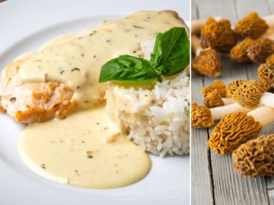 Poularde chaponnée aux morilles et sauce crémée, plat festif de fin d’année de la Ferme de la Couture